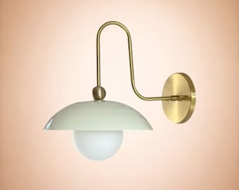 Mid Century Italian Mid-Century Sputnik Style Handcrafted Modern White Dome Lamp Brass Wall Sconce.
