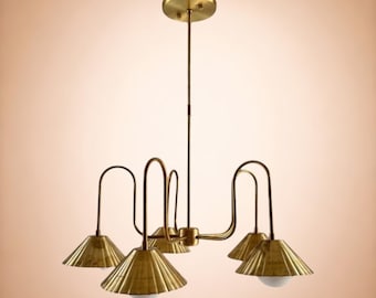 Modern Italian Handcrafted Brass Mid-Century Sputnik Chandelier: Italian Stilnovo Style Brass & Glass.