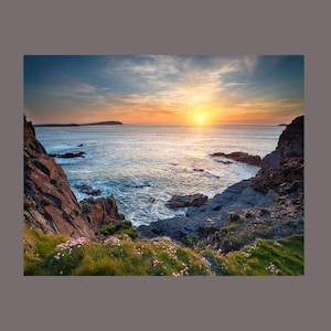 North Cornwall Cliffs Sunset Canvas Print, Seaside Wall Art