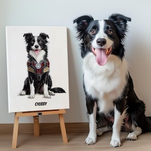 Aangepaste cartoon hond kunst gepersonaliseerd huisdier superheld portret digitale huisdier tekening aangepaste huisdier kunst aan de muur decor komische stijl cadeau idee hond eigenaar