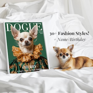 Retrato de mascota personalizado de alta costura, portada de revista de perro personalizada, póster, arte renacentista para mascotas, arte de pared de perro real, regalo para mamá mascota