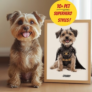 Comic superheld huisdier portret aangepaste digitale hond kunst gepersonaliseerde huisdier held cartoon tekening huisdier aangepaste muur kunst gedenkteken cadeau voor hond moeder