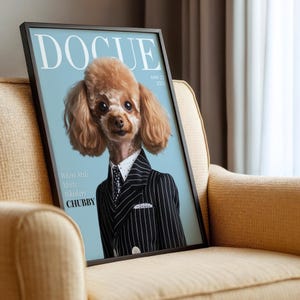 Póster de portada de revista de perros personalizado, retrato de mascota de moda, decoración de arte de pared elegante, impresión de arte de perro personalizada, foto de mascota personalizada, regalo de arte de perro moderno