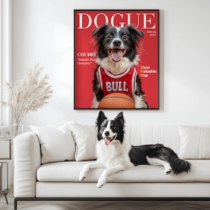 Poster sportivo personalizzato per animali domestici Copertina di rivista artistica personalizzata per cani Stampa artistica da parete sportiva Regalo per animali domestici Ritratto di giocatore di cane personalizzato da poster fotografico