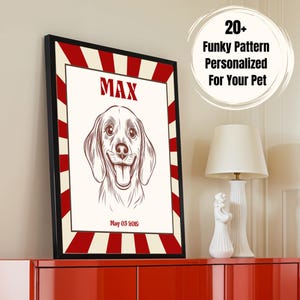 Dibujo de mascota retro, arte lineal de perro personalizado, impresión artística de mascota divertida personalizada, retrato de perro digital de estilo moderno, póster retro, dibujo de contorno de mascota