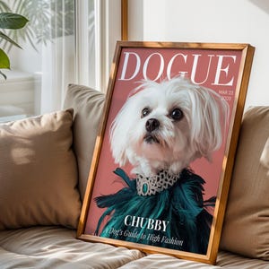 Retrato de perro de alta costura personalizado Foto de mascota personalizada Portada de revista Póster de perro elegante Arte de pared Moda de pasarela de alta costura para mascotas Regalo para mamá de perro