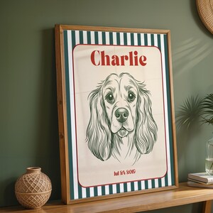 Ritratto di cane retrò personalizzato, contorno di animale domestico disegnato a mano, arte di linea di cane personalizzata, poster funky di cane in stile vintage, stampa artistica di cane, regalo personalizzato per mamma di cane