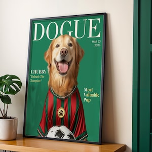 Dog Sports Wall Art Personalized Pet Player Portrait Magazine Cover Sport Poster Male Dog Photo Custom Pet Art Print Gift Idea For Dog Dad