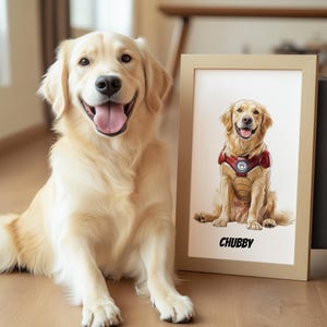 Digitales Haustier Superheld Porträt Individuelle Haustier Zeichnung Personalisierter Hund Held Kunst Comic Stil Cartoon Wanddekor Haustier Gedenkgeschenk für Hundebesitzer