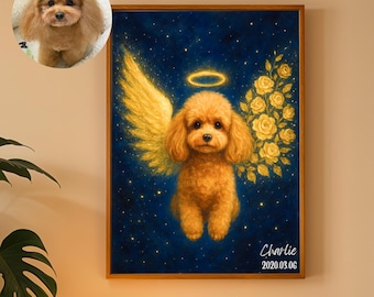 Personalized Dog Memorial Art Heaven Pet Portrait Custom Dog Loss Memorial Gift Pet Art Angel Wings Pet Sympathy Gift Idea Pet Loss