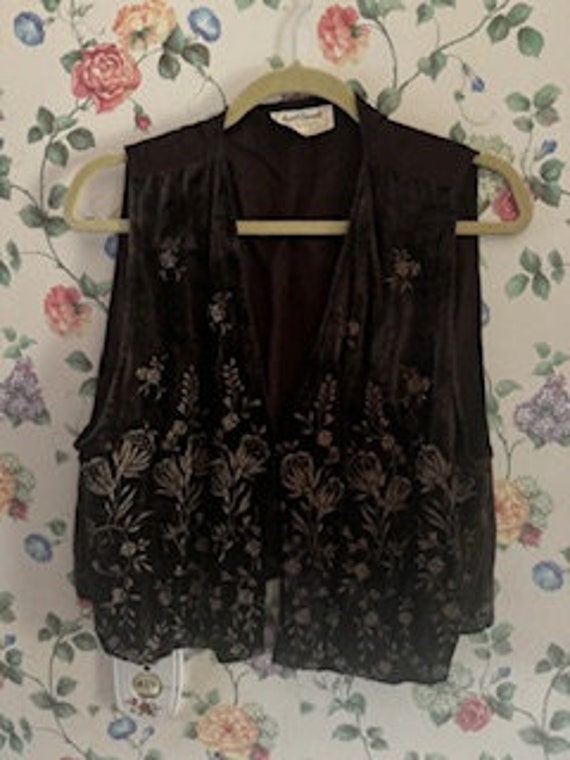 Vintage April Cornell Embroidered Velvet Vest - Si