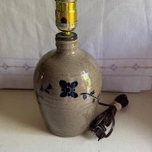 Salt Glaze Table Lamp with Navy Blue Florals