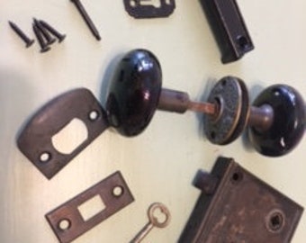 SALE! Black Doorknob Set with Mortise Lock & Key, etc.