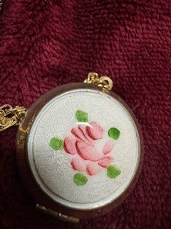 Pink Rose Cloisonne Goldtone Locket on Chain - image 1