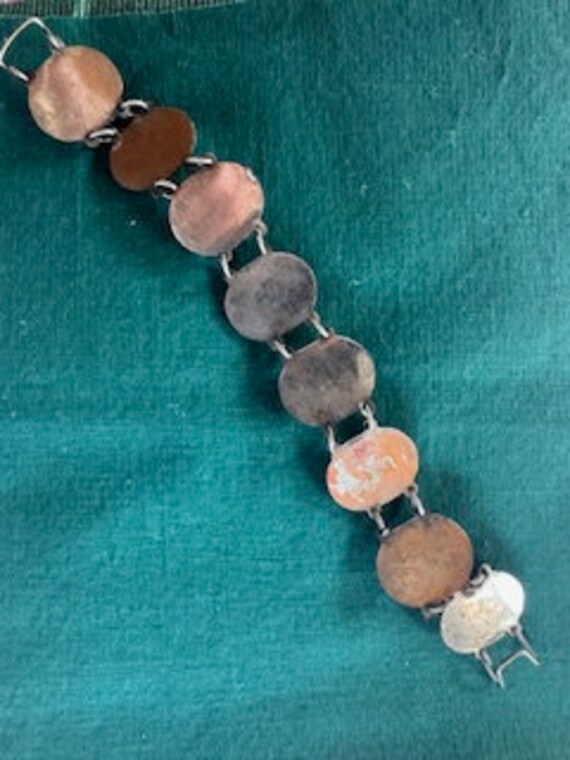 Scarab Bracelet 1970s Stone and Embossed Metal wi… - image 6