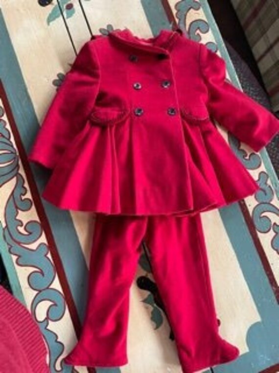 Late 1940'a Girls Red Wool Snowsuit - Wonderful C… - image 1