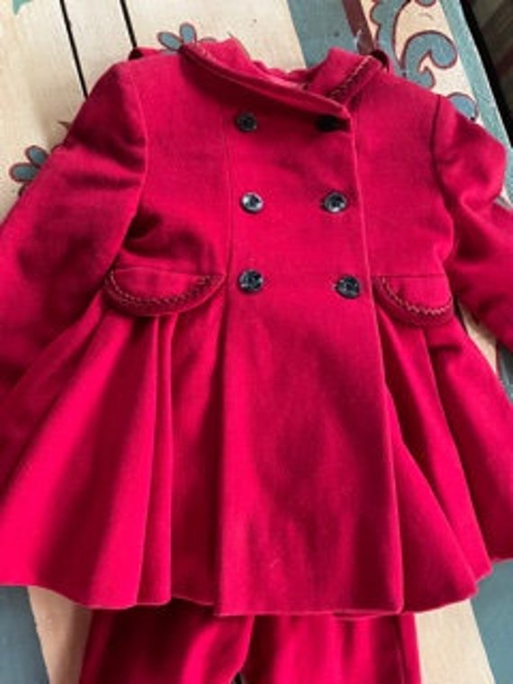 Late 1940'a Girls Red Wool Snowsuit - Wonderful C… - image 4