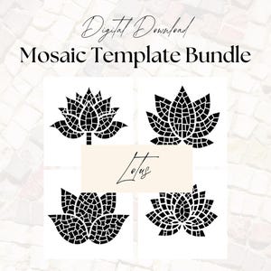 May include: Four black and white printable mosaic templates of lotus flowers. Digital Download Mosaic Template Bundle.
