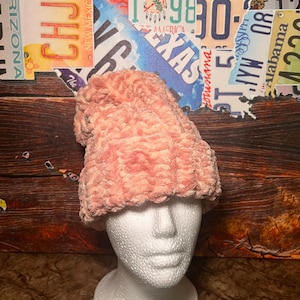 Pink Fluffy Crochet Beanie