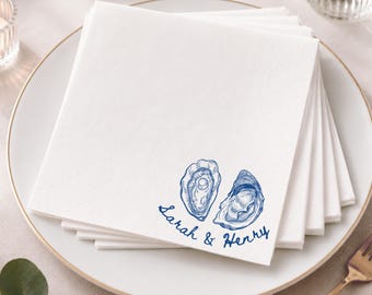 Personalized Oyster Wedding Napkins, Custom Cocktail Napkins, Coastal Beach Wedding Napkins, Seashell Reception Decor, Wedding Napkins Decor