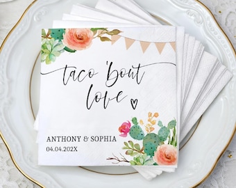 Taco Bout Love Napkins, Mexican Fiesta Engagement Party Napkins, Tequila Bridal Shower Napkins, Fiesta Wedding Napkins
