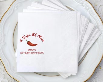 A Tajin Bit Older Birthday Napkins, Personalized 30th Birthday Napkins, Spicy Birthday Decor, Mexican Theme Cocktail Napkins