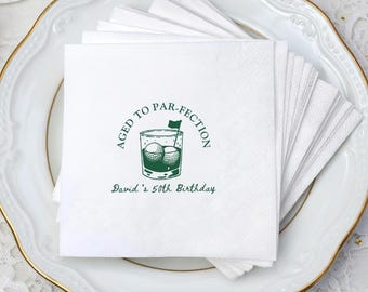 Aged to Parfection Birthday Napkins, Custom Golf Birthday Napkins, Funny Golf Pun, Cocktail Beverage Napkins, Napkin for Bar & Party