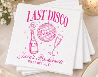 Last Disco Bachelorette Napkins, Personalized Disco Bachelorette Party Napkins, Custom Last Disco Bridal Shower Cocktail Napkins