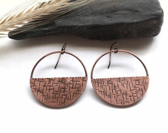 Modern hoop earrings, copper hoops, large hoops, simple geometric hoops, lightweight hoop earrings, gift for her, Canadian artisan