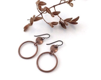 Simple hoop earrings, copper hoops, artisan earrings, gift for her