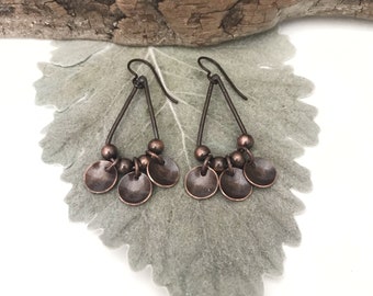 Elegant teardrop earrings, copper drop earrings, feminine earrings, boho earrings, bohemian earrings