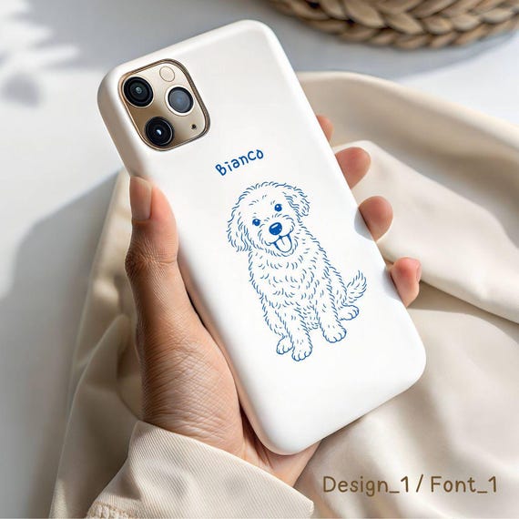 Personalized Dog Phone Case | Custom Pet Portrait iPhone Case | Hand Drawn Puppy Illustration | Minimal Border Phone Case Gift