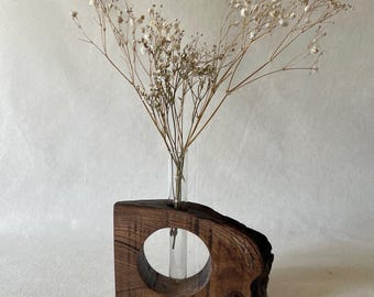 Handcrafted Dark Ash Wood Flower Vase, Rustic Home Decor