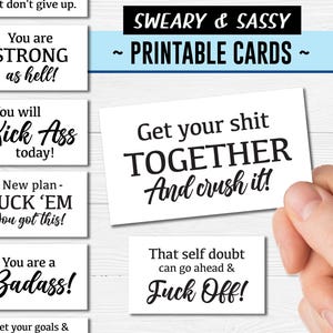 Tarjetas de aliento con malas palabras y atrevidas * Descarga digital * Tarjetas con mucha fuerza, inspiración, motivación para establecer metas, afirmación de malas palabras