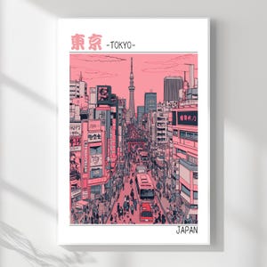 Tokyo Wall Art – Manga Style Cityscape Poster with Tokyo Skytree | Japanese Anime Urban Illustration, Colorful Japan Print for Home Decor