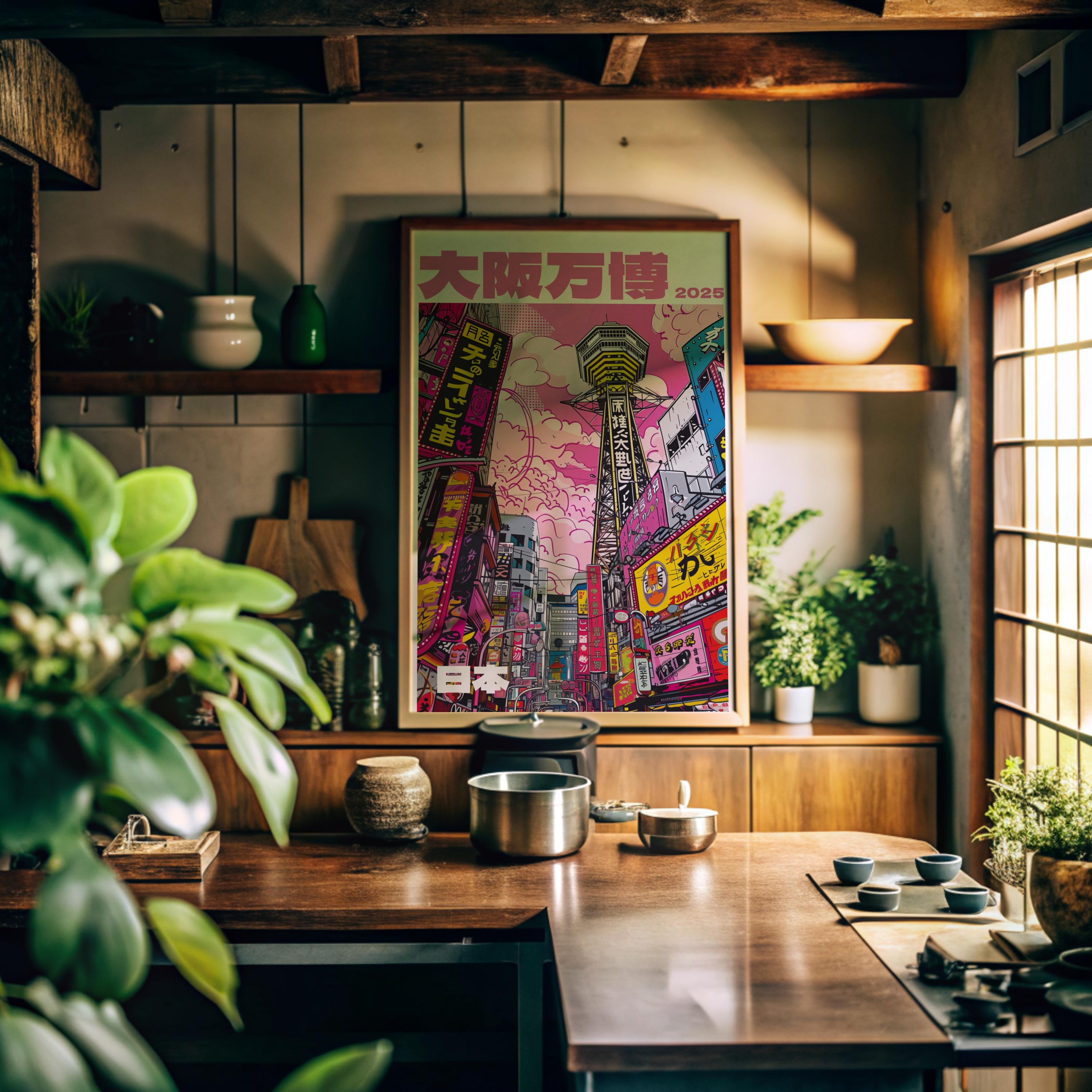 Osaka Expo 2025 Wall Art – Retro Japanese City Poster, Tsutenkaku