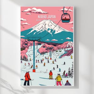 Japanese Niseko Ski Wall Art – Winter Snow Mountain Poster Print | Digital Download Ski Resort Landscape Japan Wall Decor