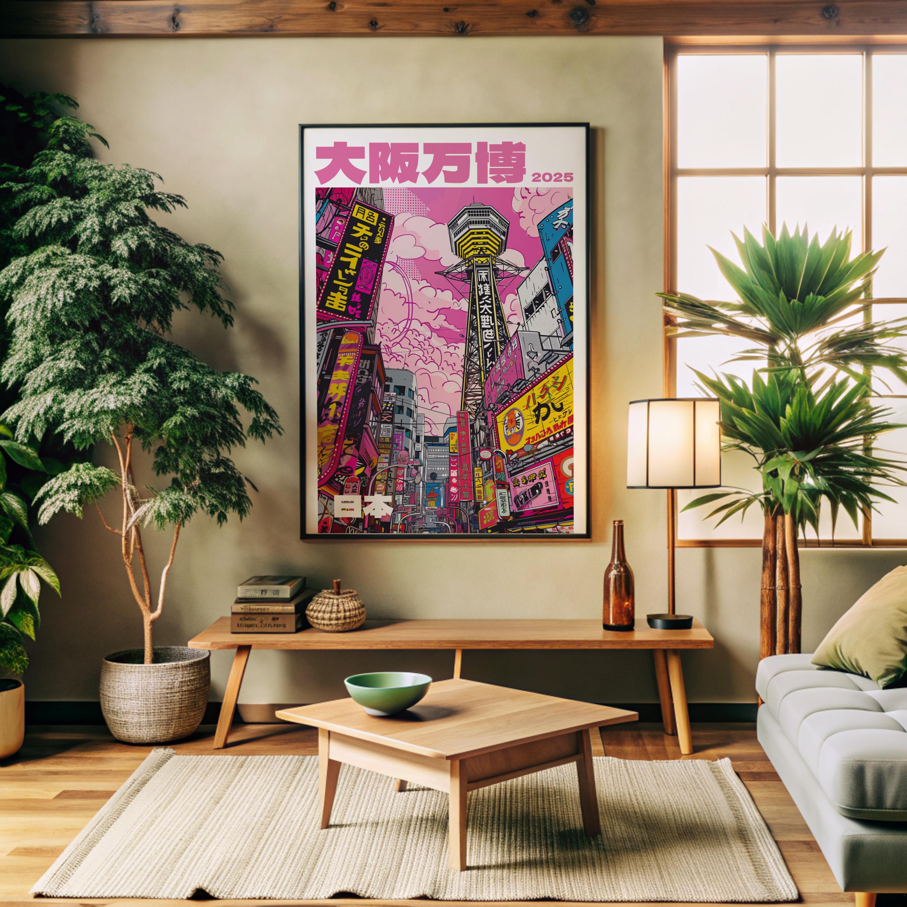 Osaka Expo 2025 Wall Art – Retro Japanese City Poster, Tsutenkaku