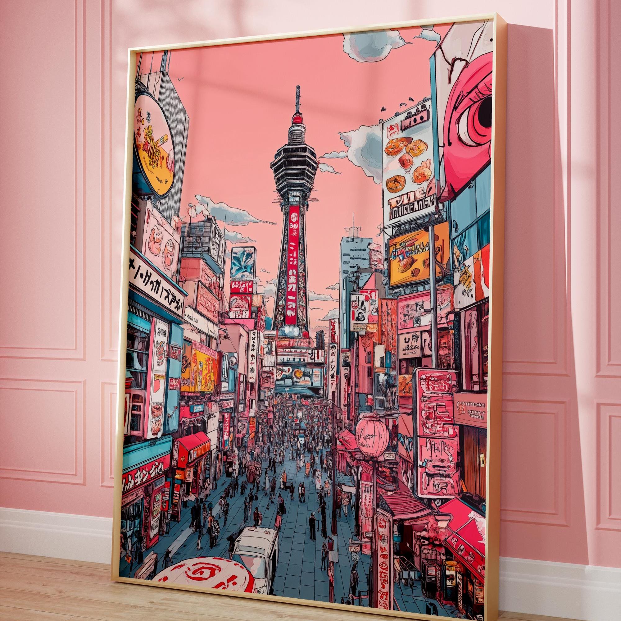 昭和レトロ レトロポップ アート 作品 美術 お洒落 オシャレ 立掛け 日本の大阪ポップカルチャーウォールアート - レトロな都市景観