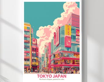 Japanese Pastel Tokyo Wall Art – Colorful Shibuya Street Japan Poster Print | Cute Japanese Cityscape Decor