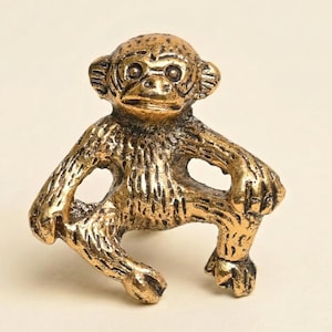 Monkey Drawer Knob: Golden Antique Aluminum Pull - Jungle Theme Decor