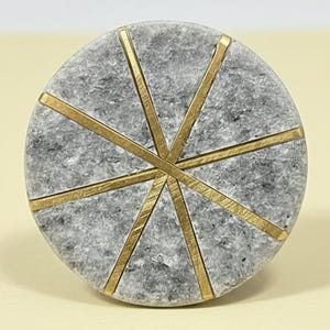 Gray Marble Cabinet Knob, Brass Inlay Drawer Pull, Round Dresser Handle, Modern Furniture Hardware