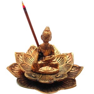 Buddha Lotus Floral Metal Incense Holder – Copper Finish | Spiritual Home Decor, Meditation Gift