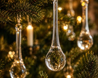 Ornement de Noël Goutte en Verre Transparent, Décoration Scandinave Artisanale