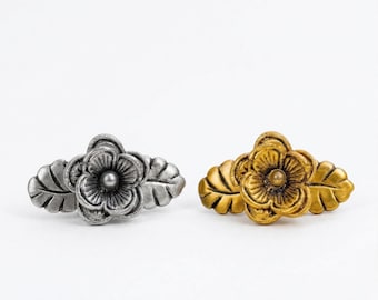 Vintage Rose Flower Cabinet Knob: Antique Brass Floral Metal Pull