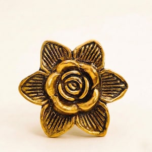 Antique Gold Rose Knob: Vintage Floral Cabinet Drawer Pull