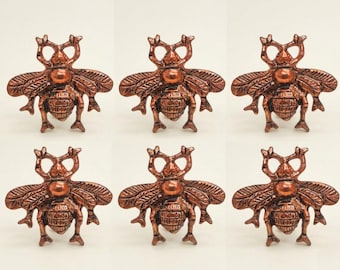 6X Antique Copper  Bumble Bee Drawer Knob: Aluminum Bee Cabinet Pull