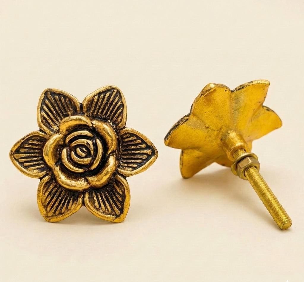 Antique Gold Rose Knob, Flower Cabinet Drawer Pull, Cottagecore Boho Kitchen Hardware, Unique Gift