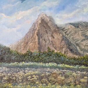 Original Oil painting on canvas, Mountain, Road, Sunny Day, Wall  Decor.