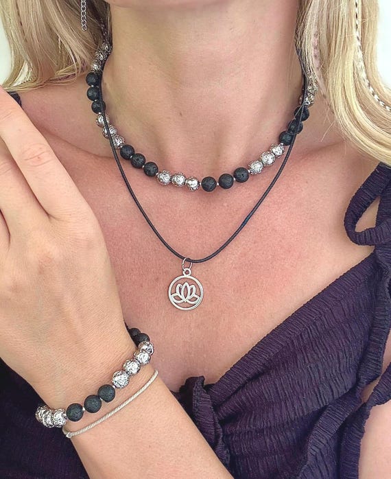 Volcanic Stone Jewelry Set | Double Layer Necklace  display picture 2